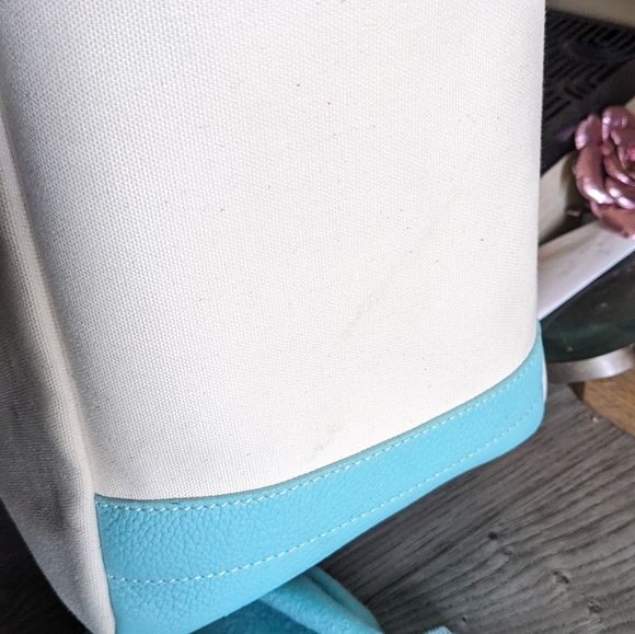 Tiffany blue and off white large leather and fabric tote with original dust bag - Picture 4 of 15